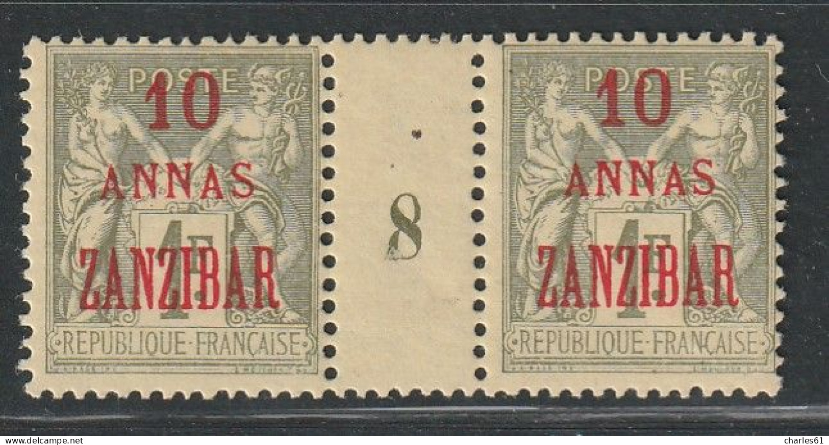 ZANZIBAR - MILLESIMES - N°29 * (1898) 10a Sur 1fr Olive - Nuovi