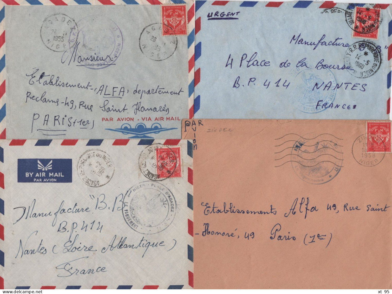 Niger - Lot De 4 Lettres Avec Timbre FM - Lettres & Documents