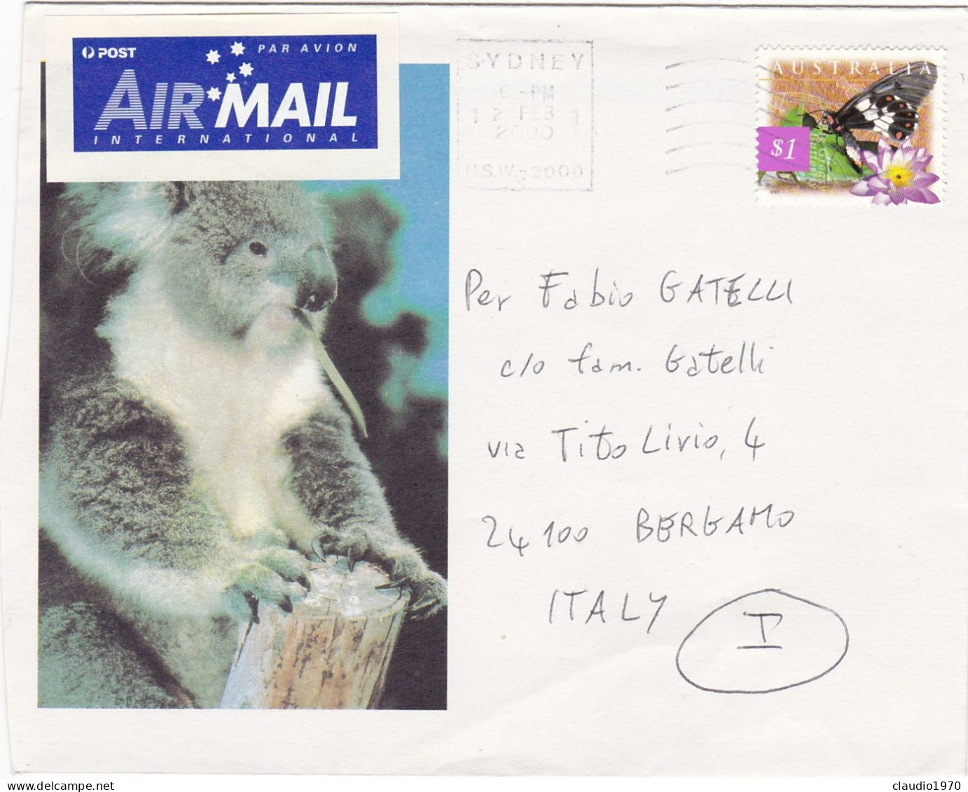 AUSTRIALIA - BUSTA VIAGGIATA PER BERGAMO - ITALIA  - 2000 - Lettres & Documents