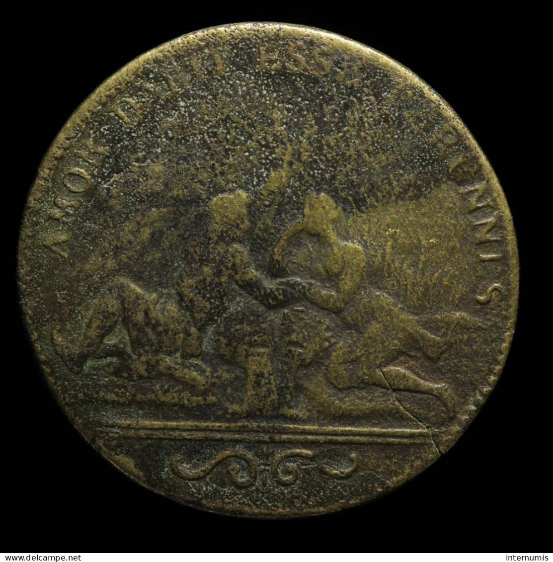 France, Louis XIV, TRÉSOR ROYAL - AMOR. DABIT. ESSE. PERENNES, Laiton (Brass), TB (F), Feu#12825 - Monarquía / Nobleza