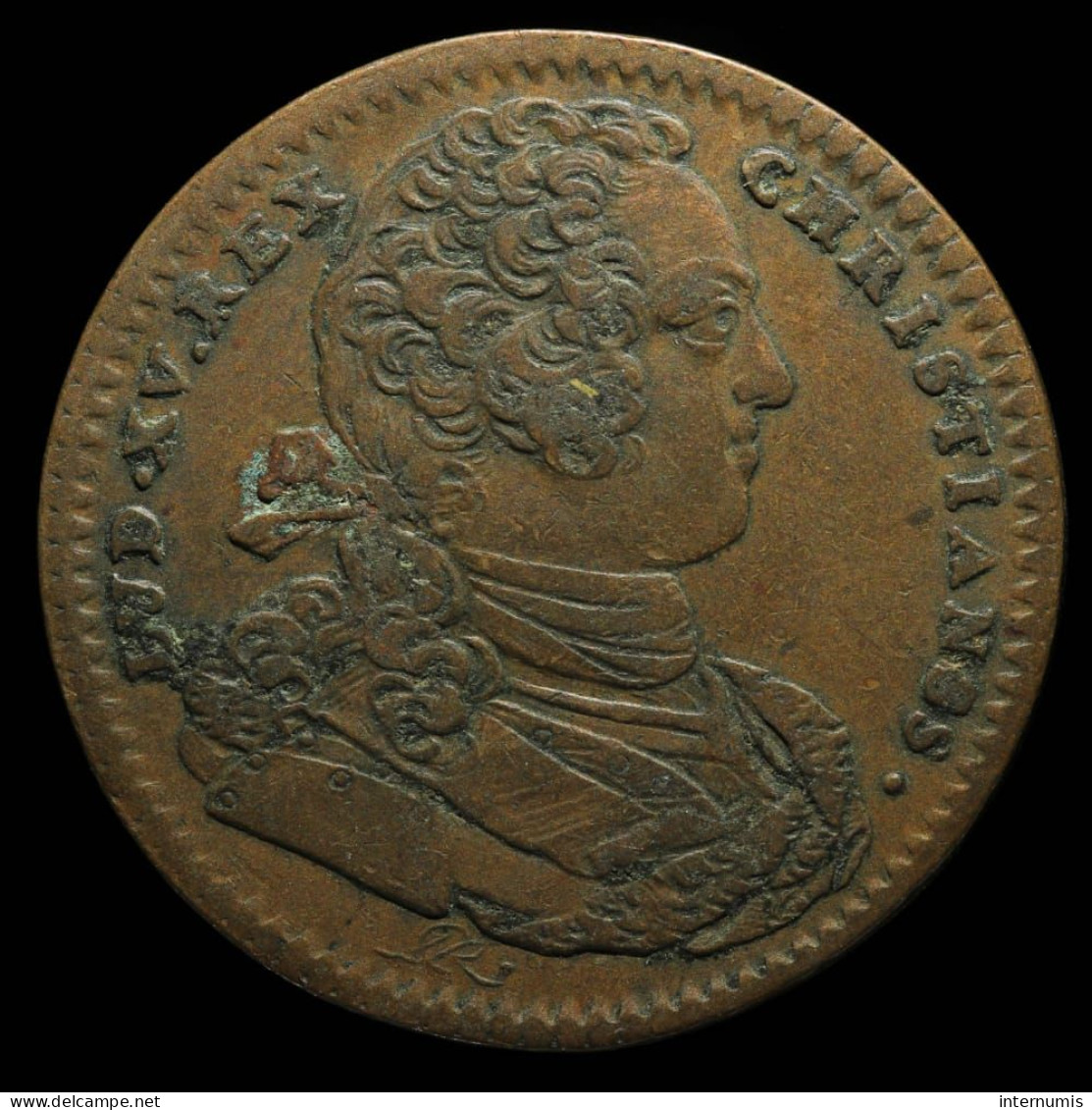 France, Louis XV, TRESOR ROYAL - EX UNO OMNES, 1733, Cuivre (Copper), TTB+ (EF), Feu#2037 - Monarquía / Nobleza