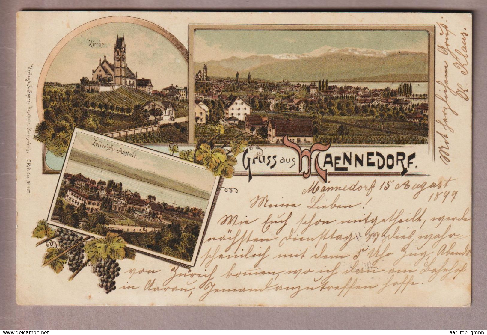 CH ZH Männedorf 1897-08-16 Litho C.K.Z. #467 A.Spörri Papeterie - Männedorf