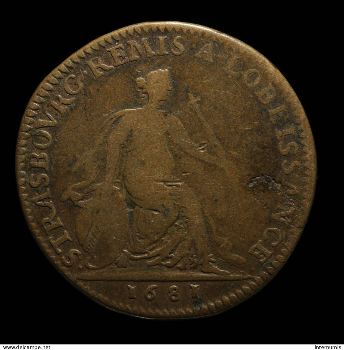 France, Louis XIV, STRASBOURG REMIS A L'OBEISSANCE (Capitulation De Strasbourg), 1681, Bronze, TB+ (VF), Feu#7837 - Monarquía / Nobleza