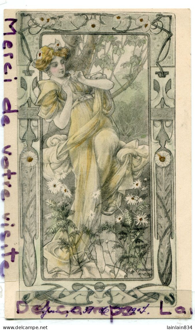 - Illustrateur - Signée, Anton Pinkana, Art Nouveau, 122,  Belle Femme, Datée 1907, M M Vienne épaisse, TBE, Scans. - Pinkawa