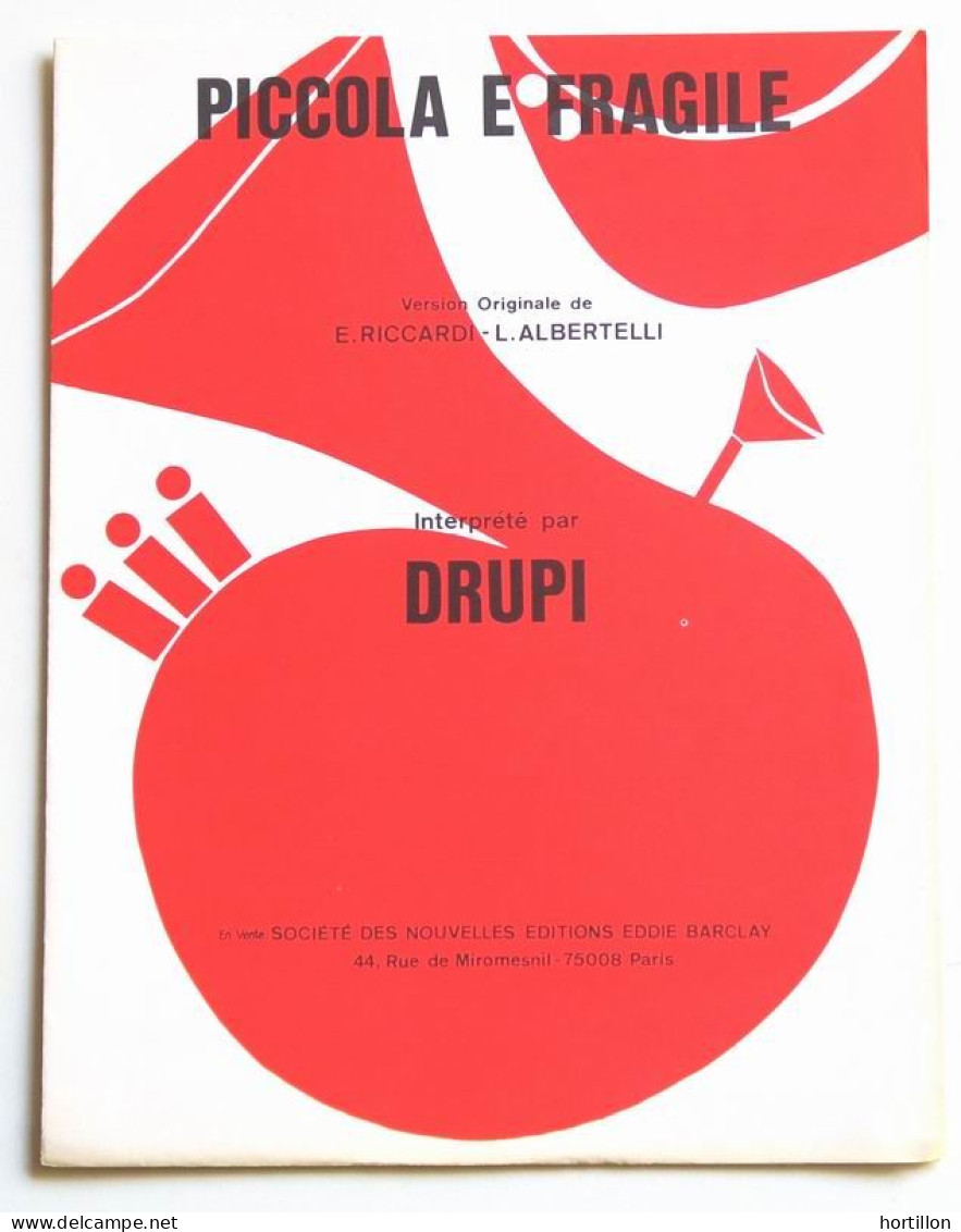 Partition Vintage Sheet Music DRUPI : Piccola E Fragile * 1974 Riccardi - Liederbücher
