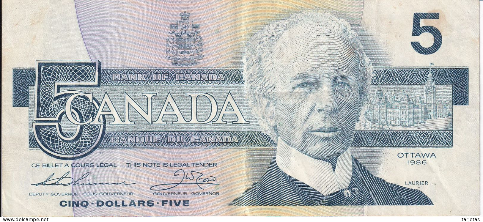 BILLETE DE CANADA DE 5 DOLLARS DEL AÑO 1986 EN CALIDAD MBC (VF) (BANKNOTE) - Kanada