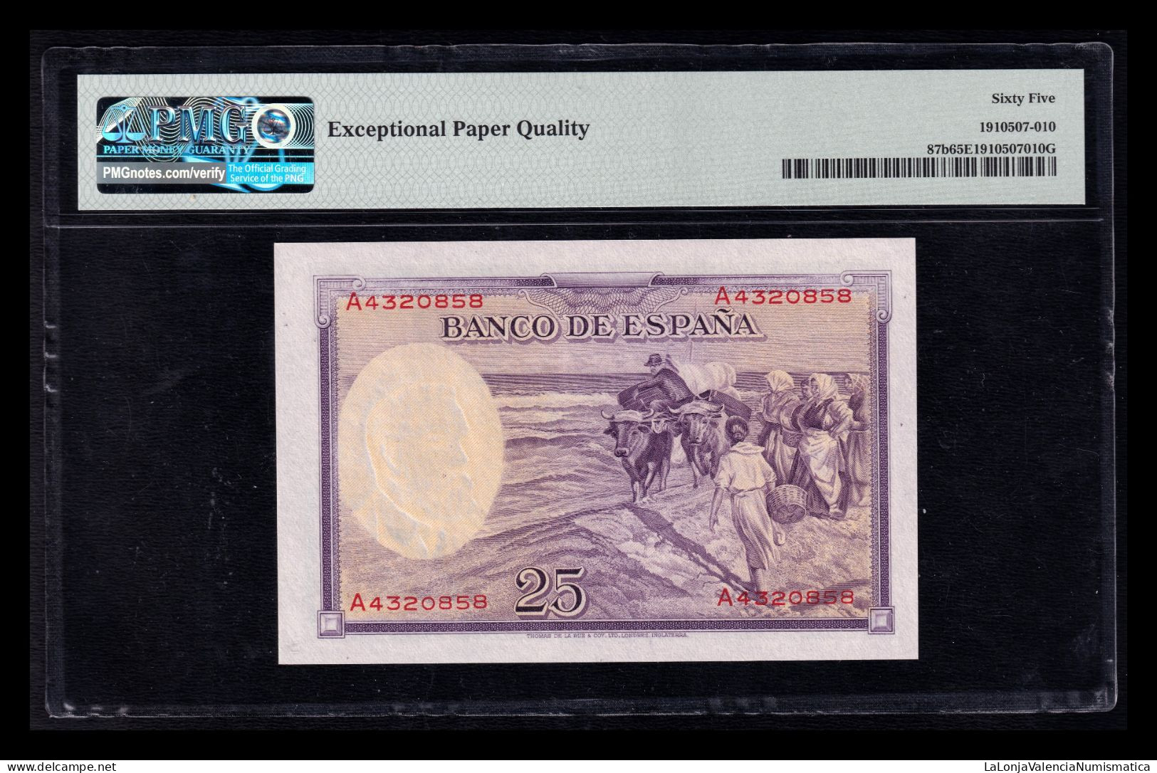 España Spain 25 Pesetas Joaquín Sorolla 1936 Pick 87b PMG Serie A Sc Unc - 25 Peseten