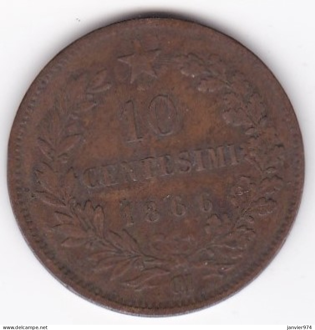 Italie 10 Centesimi 1866 OM Strasbourg ,Vittorio Emanuel, II , En Bronze - 1861-1878 : Víctor Emmanuel II