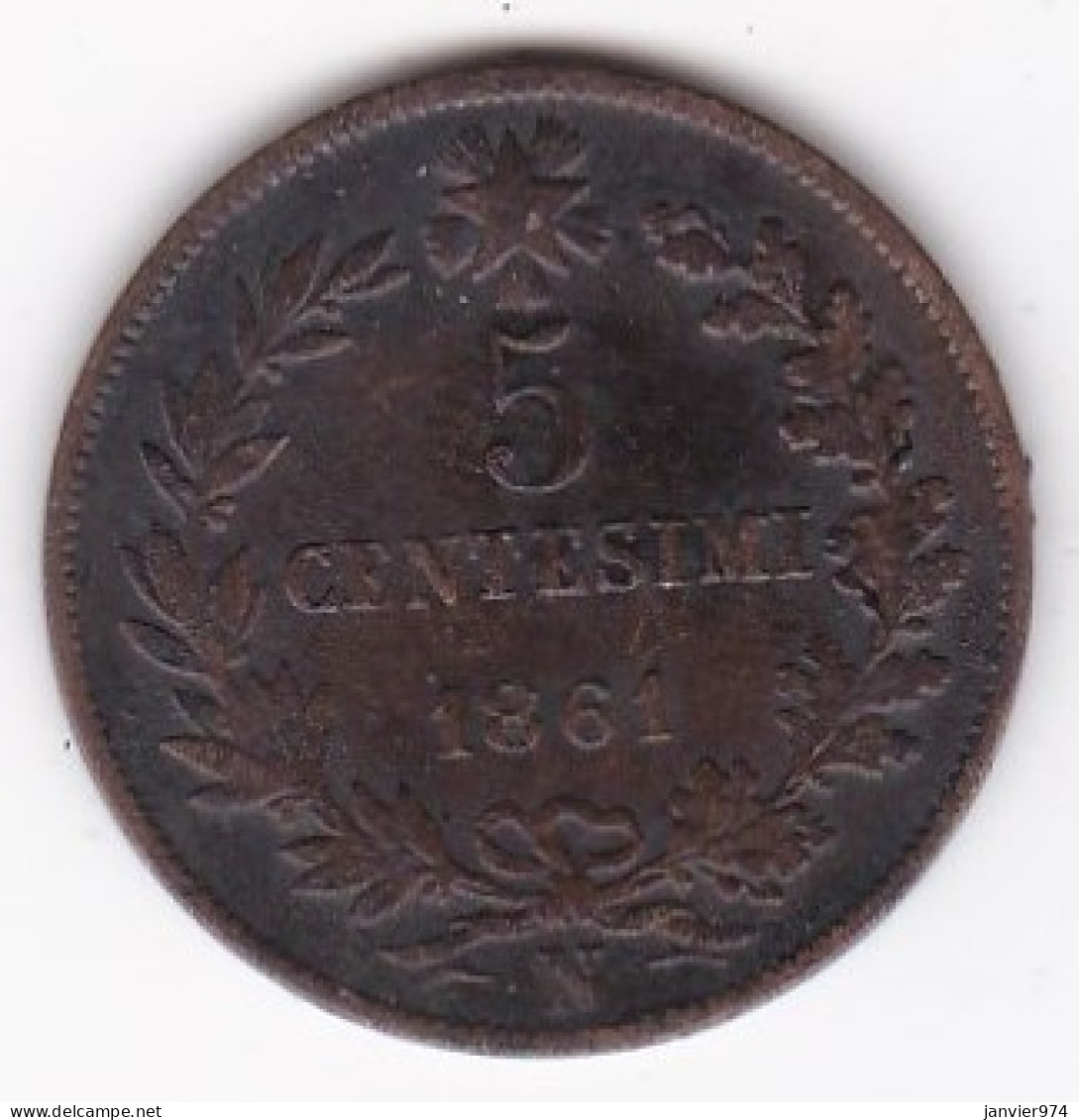 Italie 5 Centesimi 1861 N Napoli. Vittorio Emanuele II, En Bronze - 1861-1878 : Víctor Emmanuel II