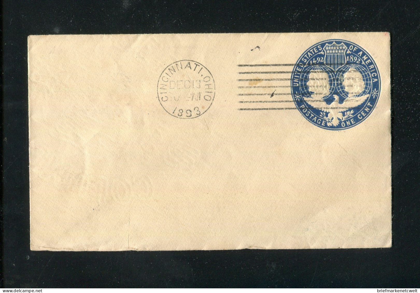 "USA" 1883, Ganzsachenumschlag Stempel "CINCINNATI, OHIO" (3839) - ...-1900