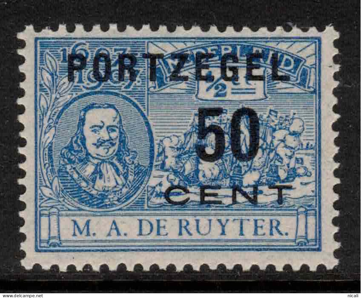 NETHERLANDS 1907 50c On 1/2c Blue De Ruyter SG D228a HM #ZZN8 - Postage Due