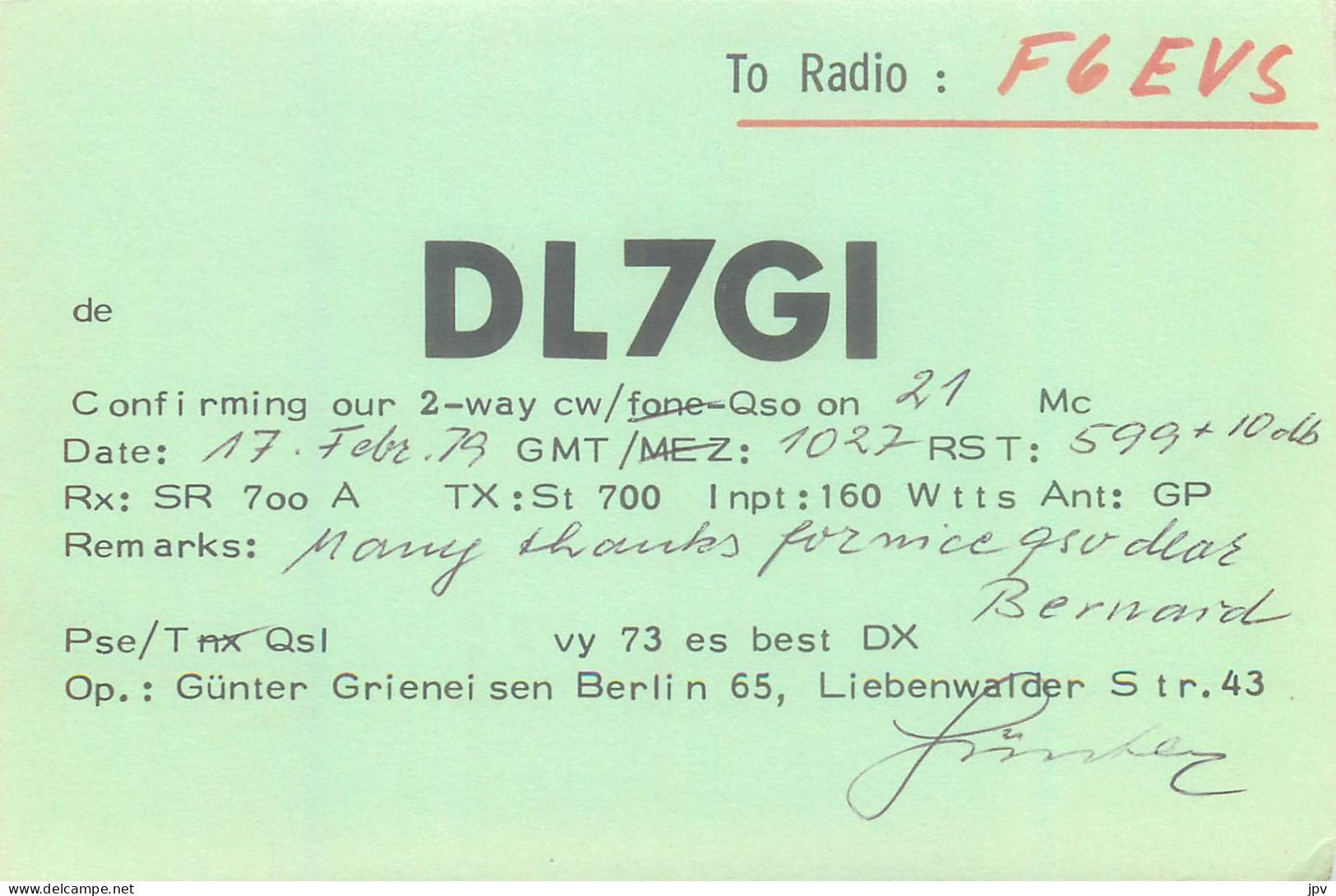 CARTE QSL : BERLIN 65 . ALLEMAGNE. GERMANY - Sonstige & Ohne Zuordnung