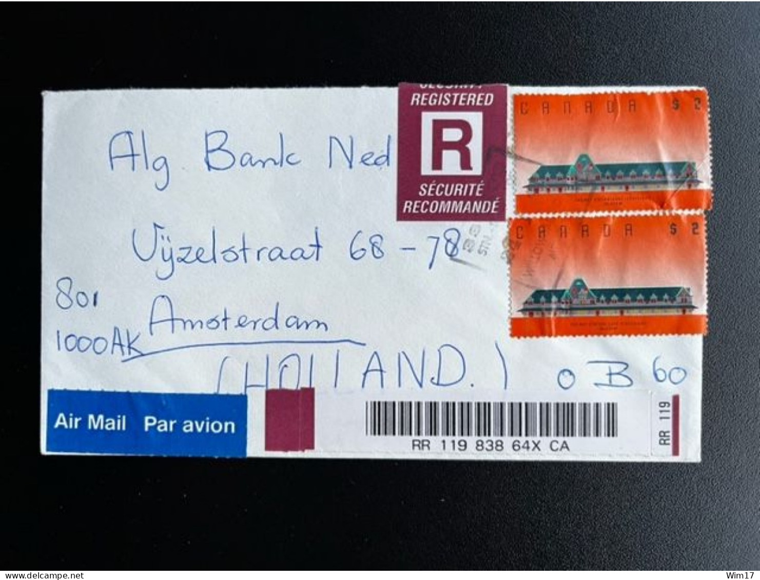 CANADA 1991 REGISTERED AIR MAIL LETTER WILLOWDALE TORONTO TO AMSTERDAM 24-01-1991 - Lettres & Documents