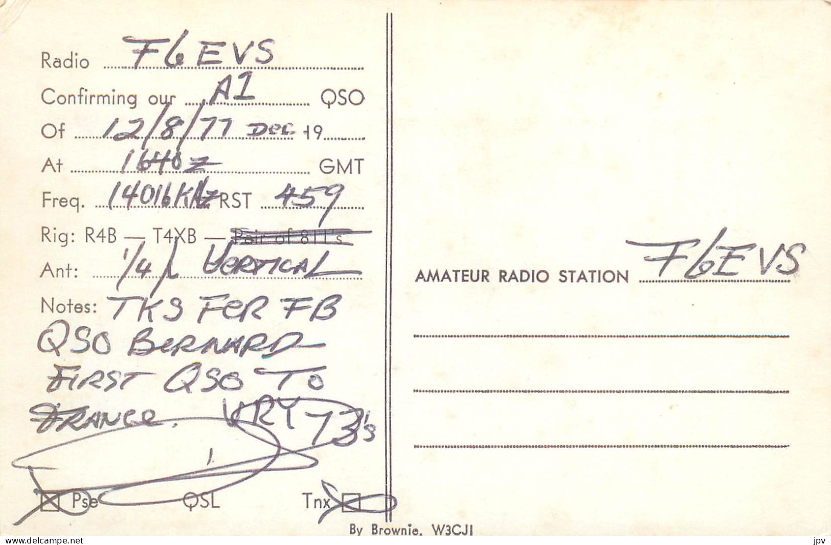 CARTE QSL : BELFAST . MAINE. USA. 1977 - Andere & Zonder Classificatie