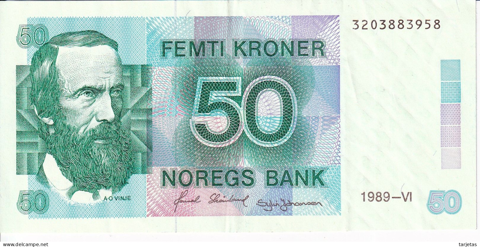BILLETE DE NORUEGA DE 50 KRONER DEL AÑO 1989  (BANKNOTE) - Norwegen