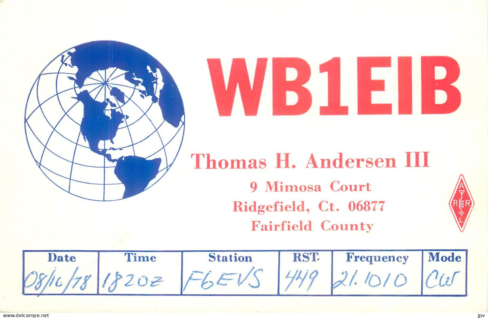 CARTE QSL : RIDGEFIELD . CONNECTICUT. USA. 1978. - Autres & Non Classés