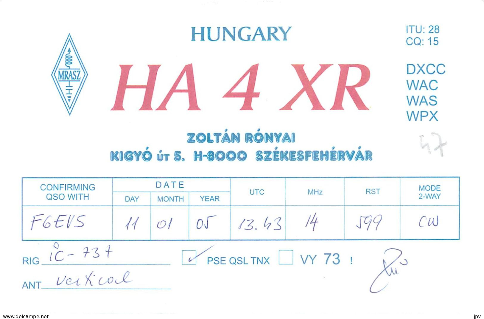 CARTE QSL : Székesfehérvár .HONGRIE . HUNGARY . - Otros & Sin Clasificación