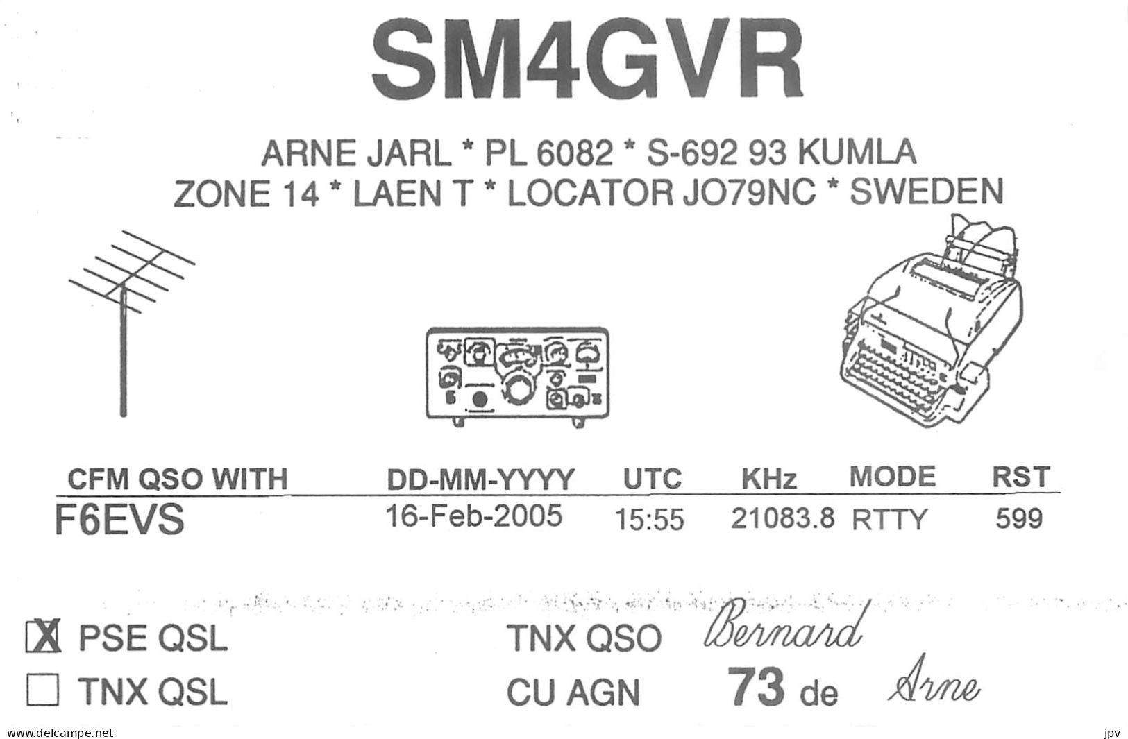 CARTE QSL : KUMLA . SUEDE . SWEDEN . - Other & Unclassified