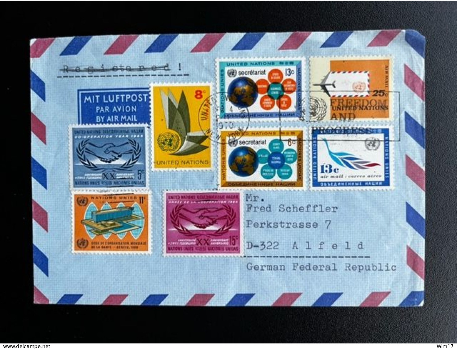 UNITED NATIONS NEW YORK 1970 AIR MAIL LETTER NEW YORK TO ALFELD GERMANY 04-12-1970 - Lettres & Documents