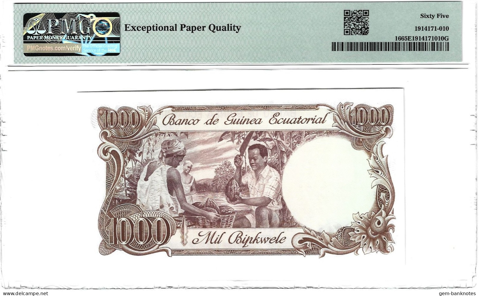 Equatorial Guinea 1000 Bipkwele 1979 P16 Graded 65 EPQ Gem Uncirculated By PMG - Guinea Equatoriale
