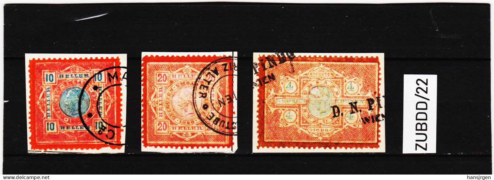 ZUBDD/22STEMPELMARKEN FISKALMARKEN EFECTEN-UMSATZSTEUER 1898 10+20 HELLER + 4 Kronen Gestempelt SIEHE ABBILDUNG - Revenue Stamps