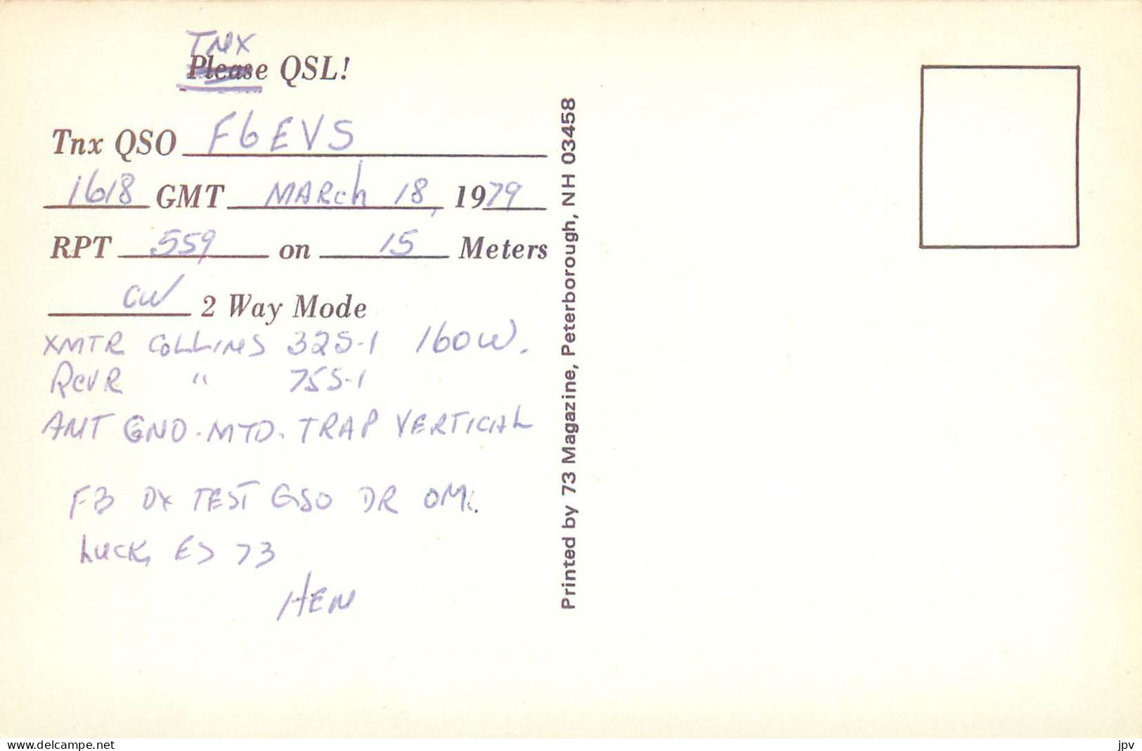 CARTE QSL : PHILADELPHIA . PENNSYLVANIE . USA . 1979. - Other & Unclassified