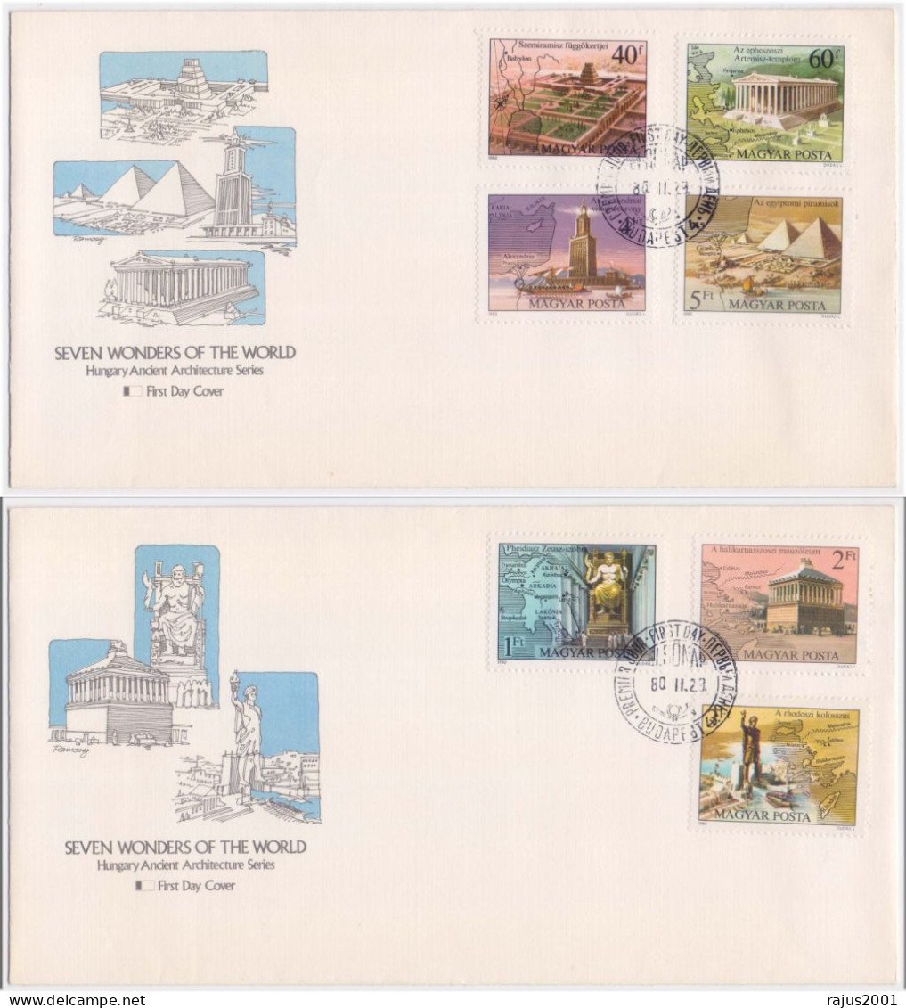 Seven Wonders Of The World, Zeus Statue Great Pyramid Of Giza God Of Sky & Thunder, Babylon, Artemis Greek Mythology FDC - Mythology