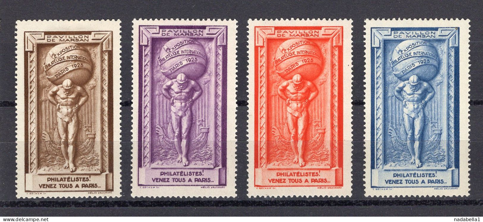 1925. PARIS STAMP EXHIBITION,FRANCE,POSTER STAMPS,CINDERELLAS,SET OF 4,MH - Erinnophilie