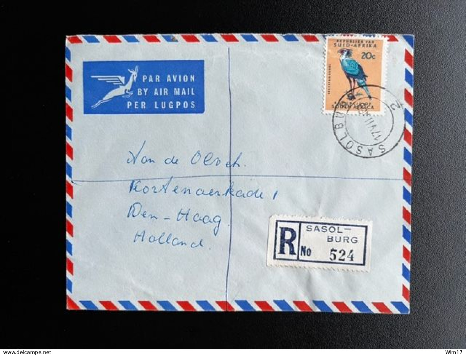 SOUTH AFRICA 1969 REGISTERED AIR MAIL LETTER SASOLBURG TO 'S GRAVENHAGE 17-07-1969 ZUID AFRIKA - Brieven En Documenten