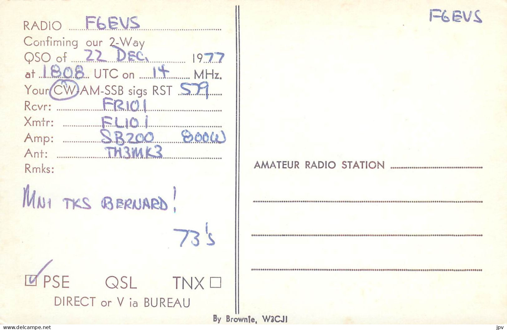 CARTE QSL : NORWOOD . MASSACHUSSETS .1977. - Autres & Non Classés