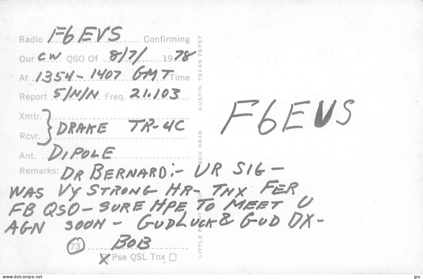 CARTE QSL : MARBLEHEAD . MASSACHUSETS .1978. - Autres & Non Classés