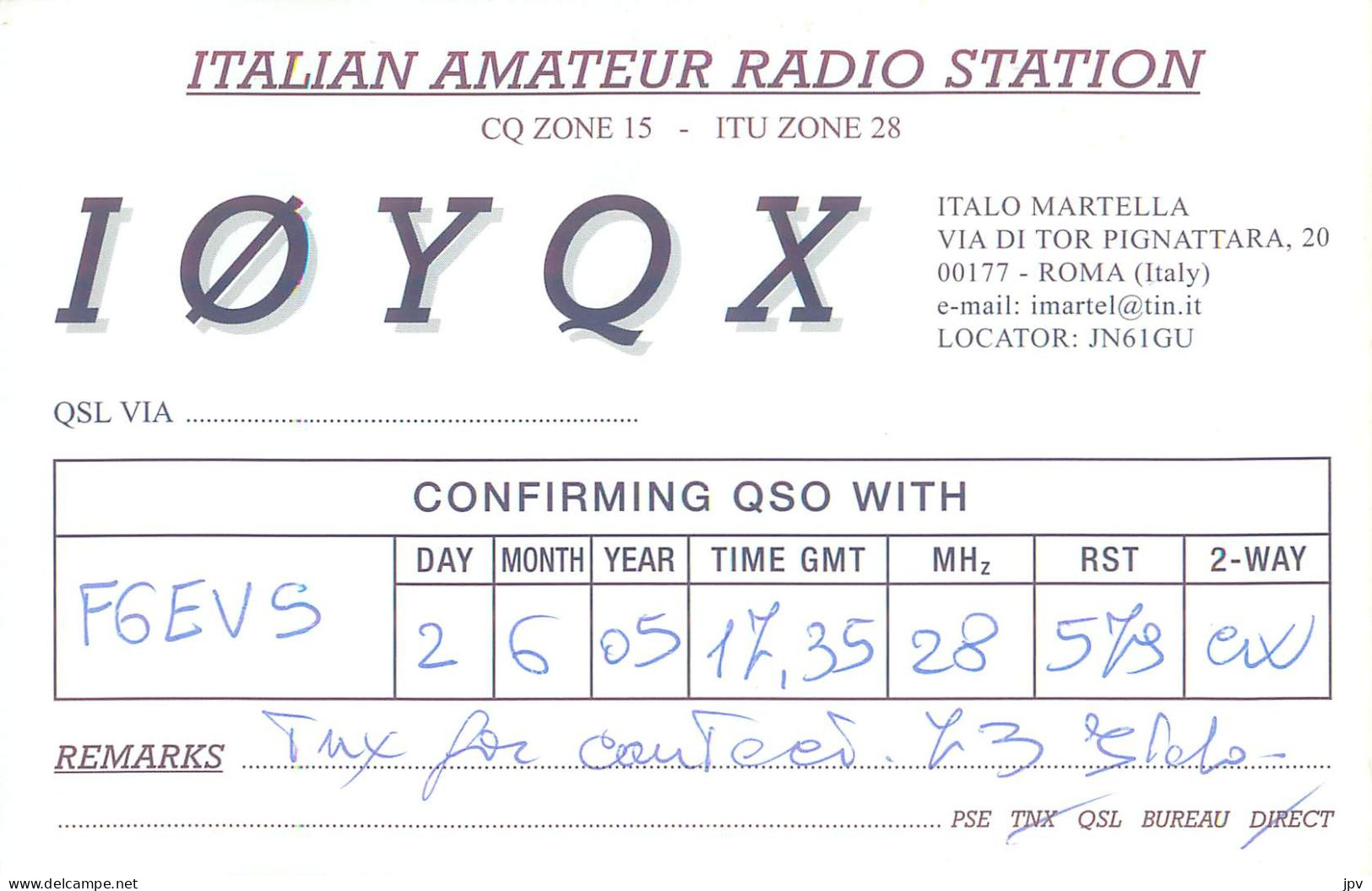 CARTE QSL : ROMA. ITALIE. ROME. ITALIAN NAVAL "OLD RHYTHMERS" CLUB. 2005. - Altri & Non Classificati