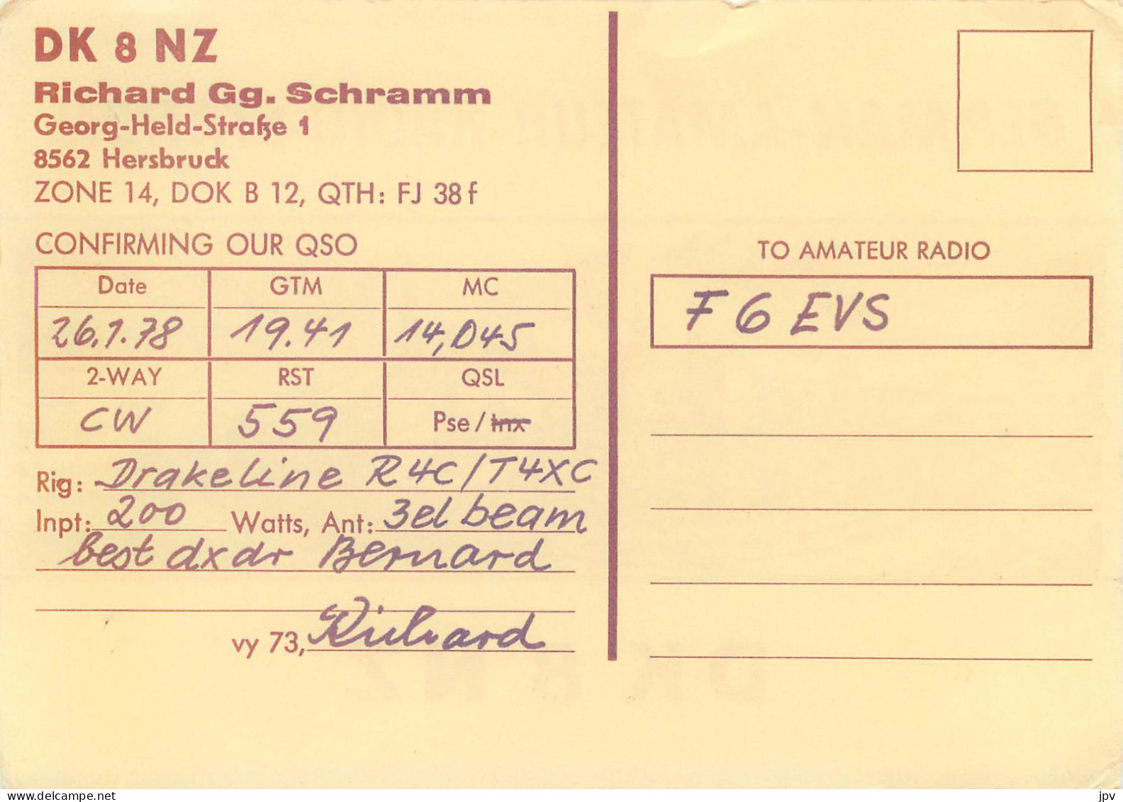 CARTE QSL : HERSBRUCK. ALLEMAGNE. GERMANY. 1978. - Altri & Non Classificati