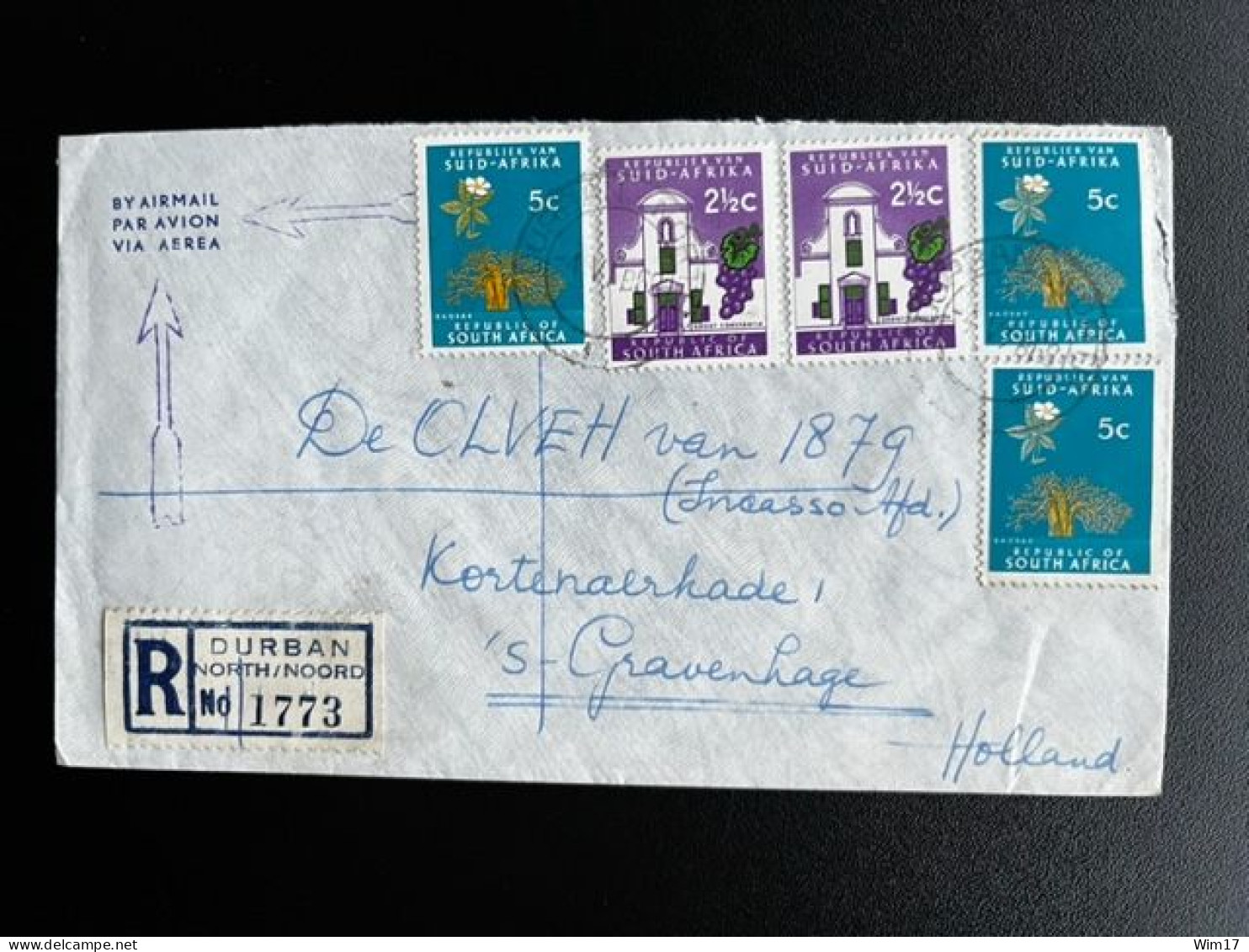 SOUTH AFRICA 1968 REGISTERED LETTER DURBAN TO 'S GRAVENHAGE 04-06-1968 ZUID AFRIKA - Covers & Documents