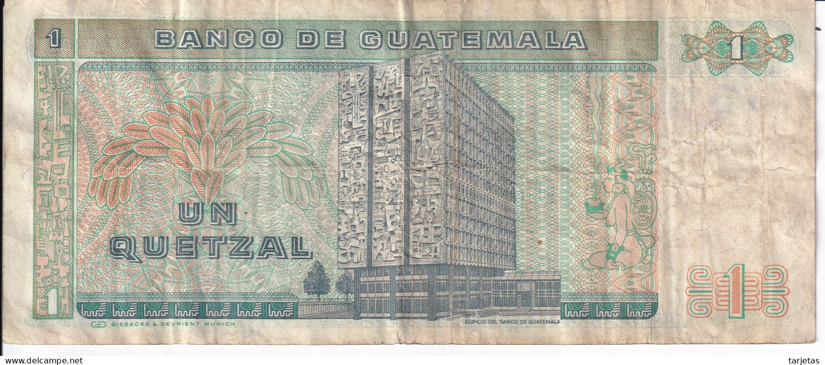 BILLETE DE GUATEMALA DE 1 QUETZAL DEL AÑO 1989  (BANKNOTE) - Guatemala