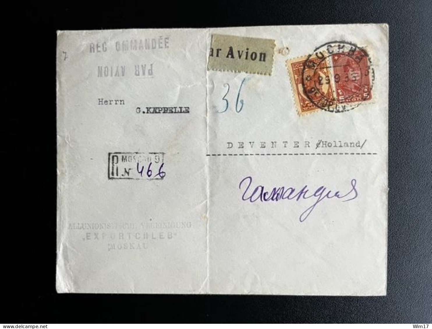 RUSSIA USSR 1935 REGISTERED LETTER MOSCOW TO DEVENTER 29-09-1935 SOVJET UNIE CCCP SOVIET UNION - Covers & Documents