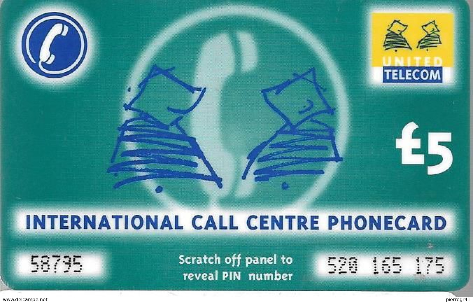 CARTE-PREPAYEE-GB-UNITED TELECOM-5£-BLEUE-Gratté-Plastic Fin-Gratté-TBE-RARE - BT Global Cards (Prepaid)
