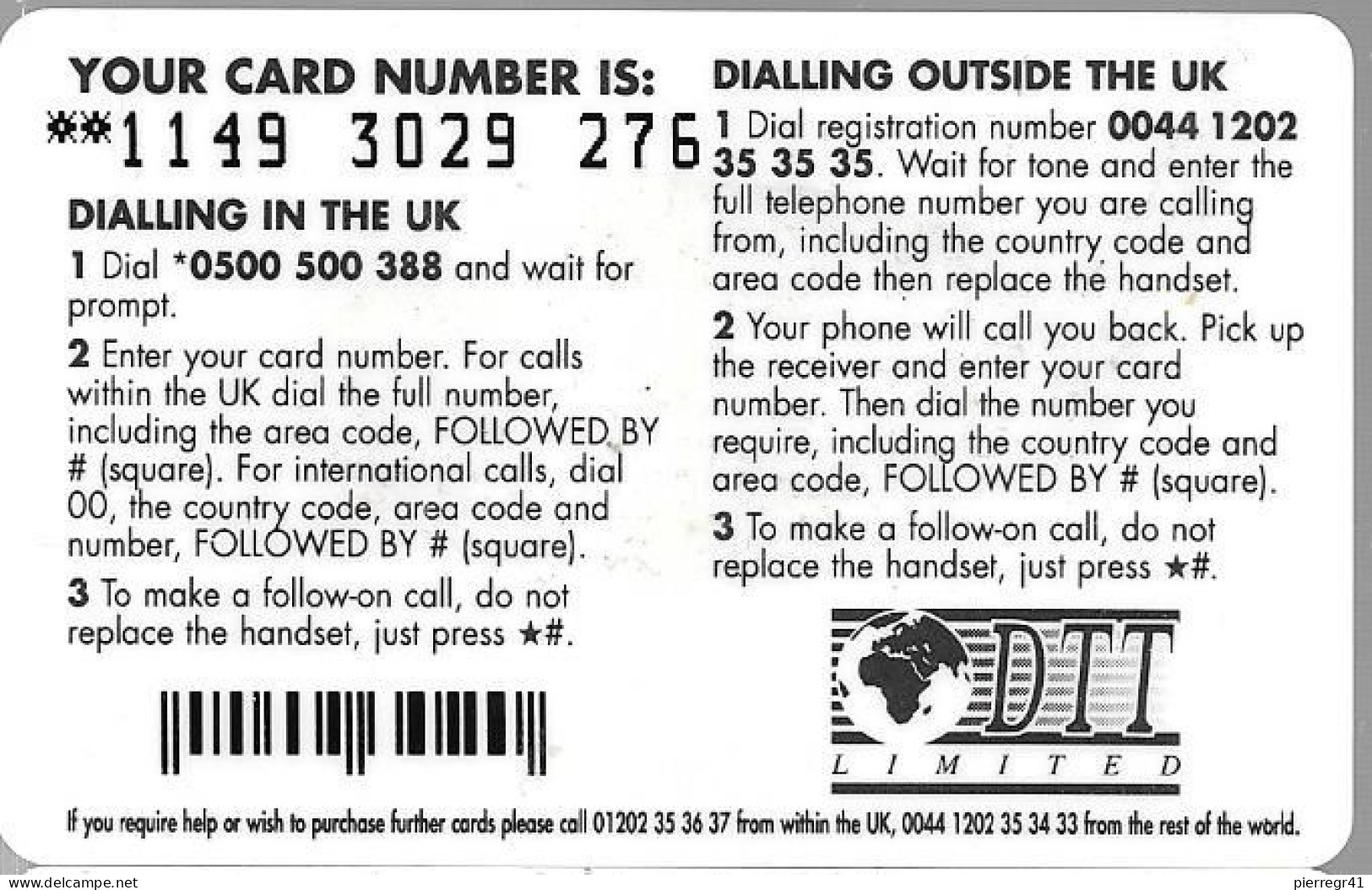 CARTE-PREPAYEE-GB-DTT-50U--Gratté-Plastic Epais-Gratté-TBE-RARE - BT Global Cards (Prepaid)