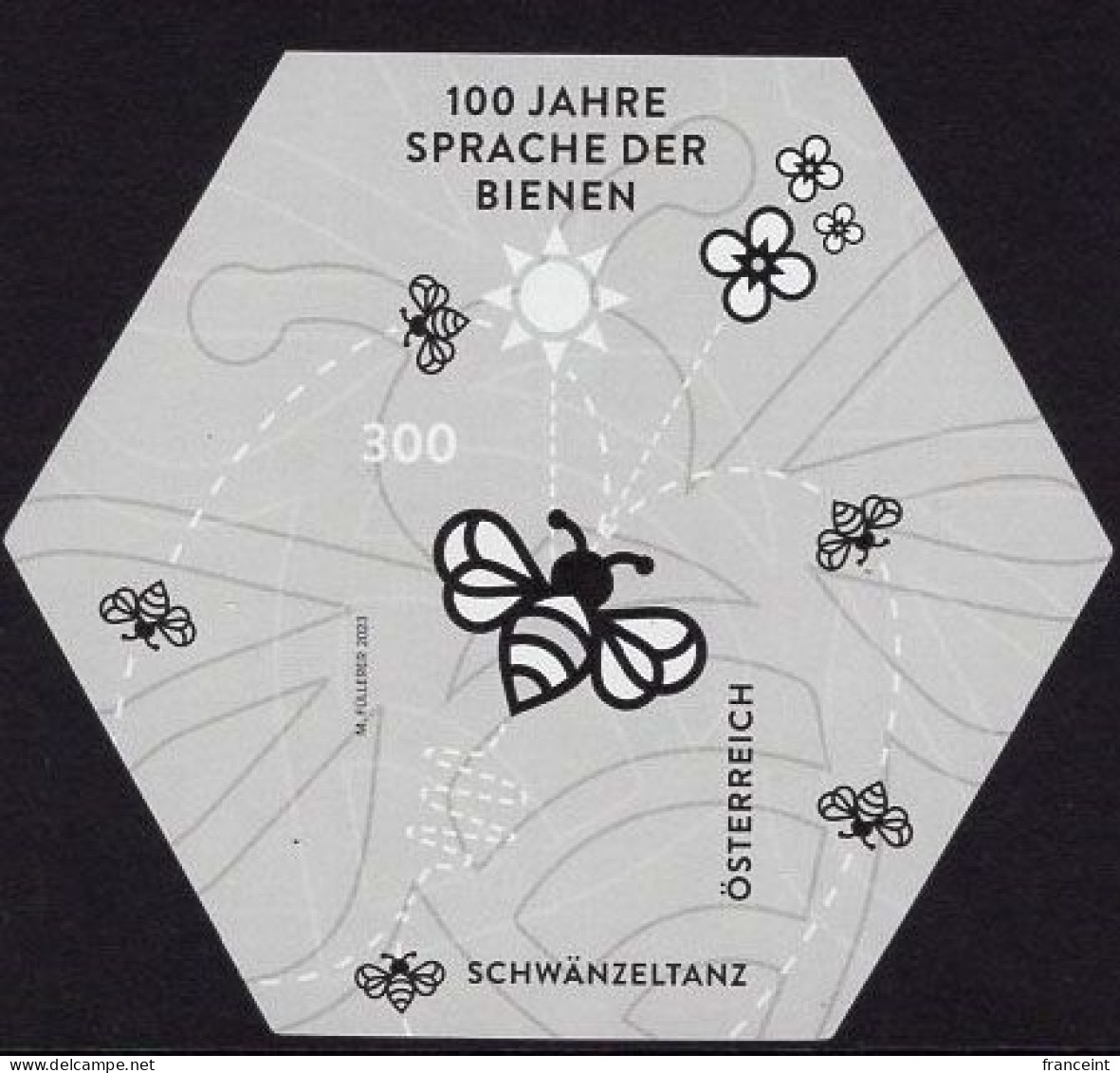 AUSTRIA(2023) Language Of The Bees. Black Print Of Hexagonal Minisheet. - Proeven & Herdruk