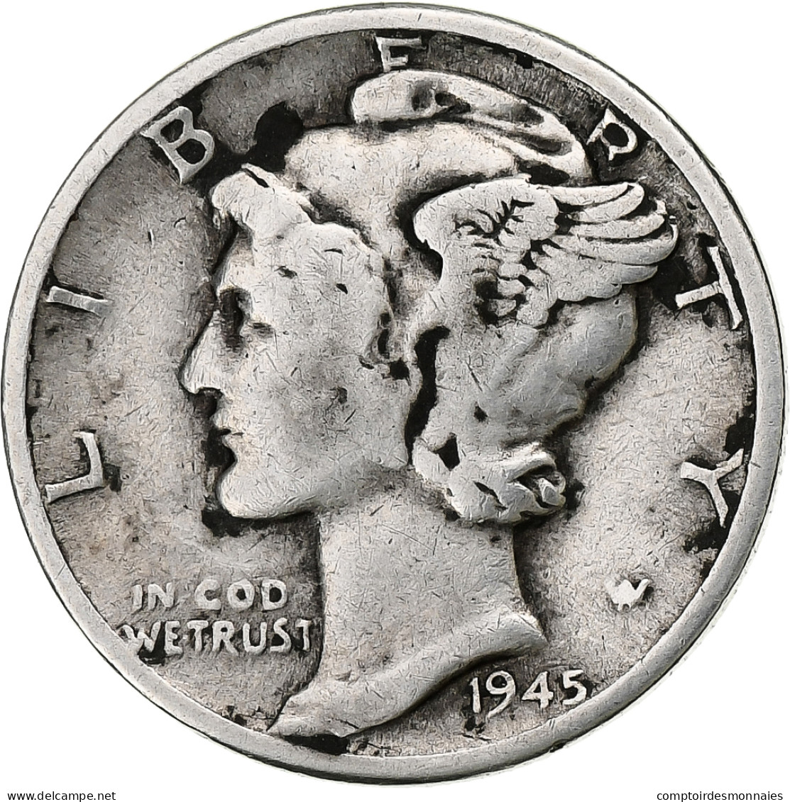 États-Unis, Mercury Dime, 1945, Philadelphie, Argent, TB+, KM:140 - 1916-1945: Mercury