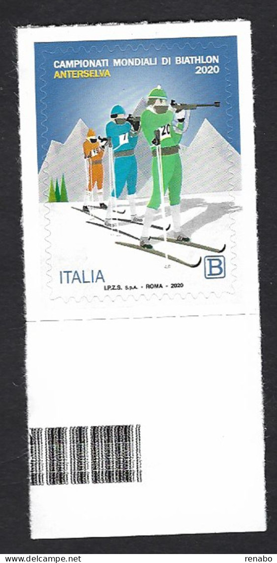 Italia, Italy, Italien, Italie 2020; Tiro A Segno, Shooting Gallery, Su Sci; Gara Di Biathlon. Francobollo Di Bordo. - Tir (Armes)