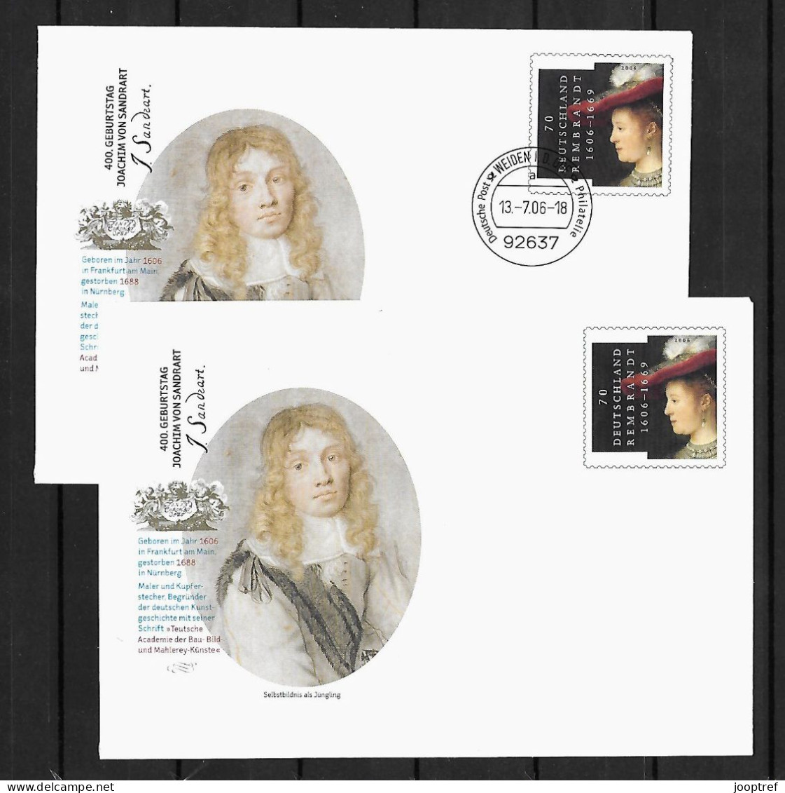 2006 Joint / Gemeinschaftsausgabe Germany And Netherlands, 2 FDC POSTAL STATIONARIES GERMANY : Rembrandt / Saskia - Gezamelijke Uitgaven