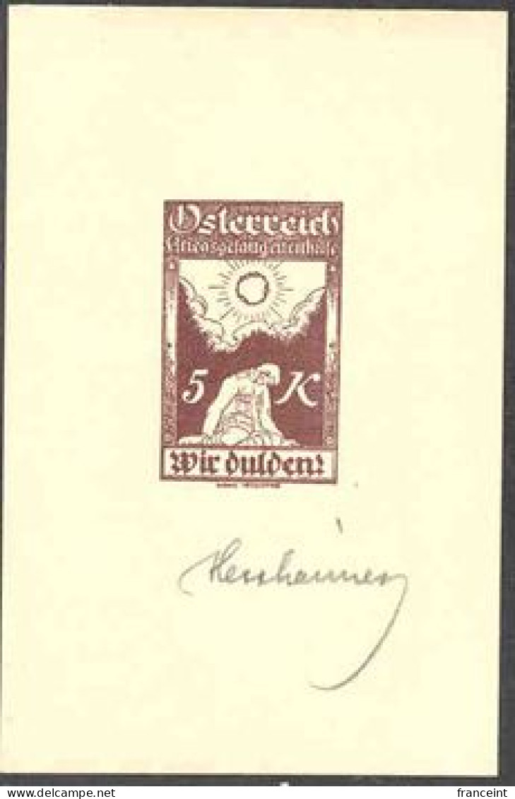 AUTRICHE(1922) Homme Au-dessous Soleil Brillant.  Épreuve En Brun Signé Par L'artist HESSHAIMER Pour Contribuer à Les Pr - Proofs & Reprints