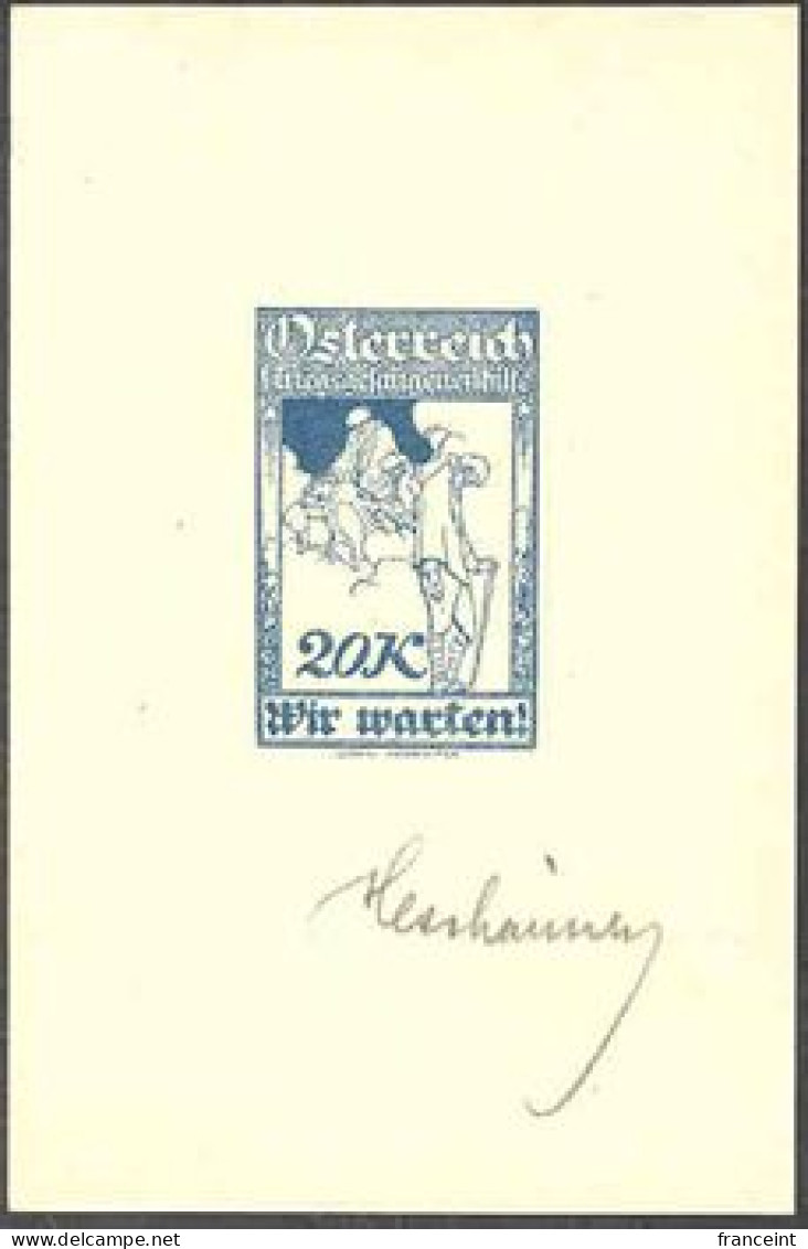 AUTRICHE(1922) Homme Allant Avec Canne.  Épreuve En Bleu Signé Par L'artist HESSHAIMER Pour Contribuer à Les Prisonniers - Essais & Réimpressions