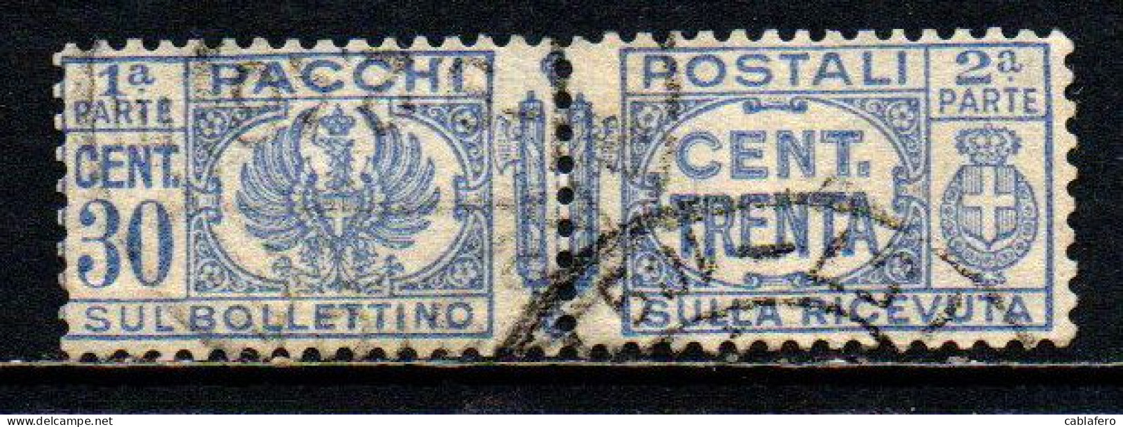 ITALIA REGNO - 1927 - AQUILA SABAUDA A SINISTRA E VALORI IN LETTERE A DESTRA CON FASCI AL CENTRO - 30 C. - USATO - Postal Parcels