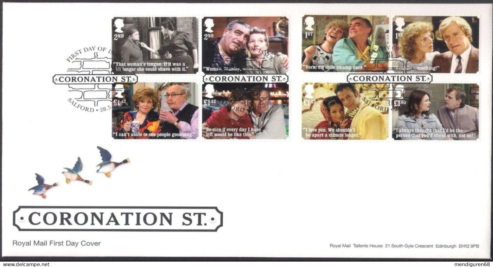 GROSSBRITANNIEN GRANDE BRETAGNE GB 2020 CORONATION STREET SET 8V. FDC SG 4368-76 MI 4583-90 YT 4993-5000 SC 3975-82 - 2011-2020 Decimal Issues