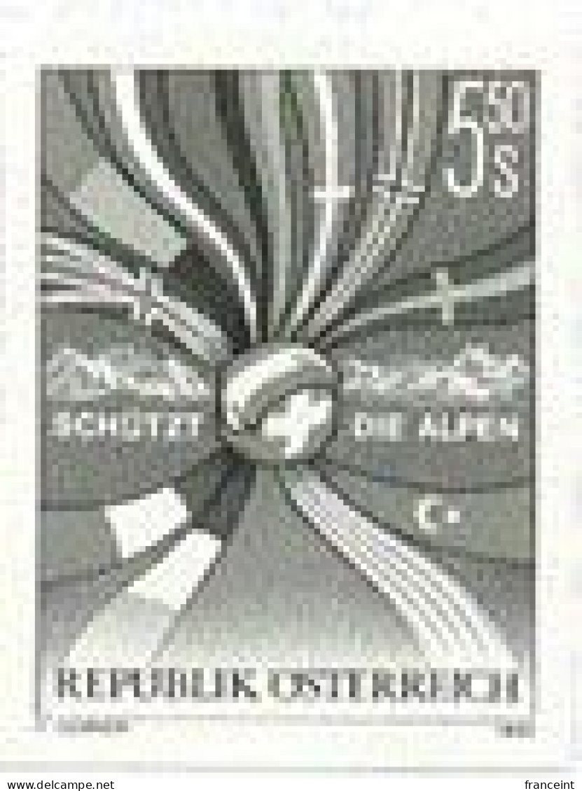 AUSTRIA(1992) Flags Of Various Nations. Black Print. Protection Of The Alps. Scott No 1571. - Essais & Réimpressions