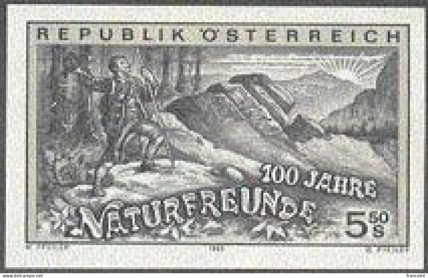 AUSTRIA(1995) Mountains. Stream. Sunrise. Forest. Hiker. Black Print. 100th Anniversary Of Nature Lovers Club. Scott No - Probe- Und Nachdrucke