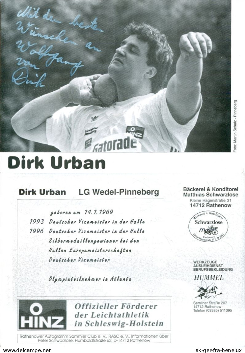 AK Autogramm Kugelstoßer Dirk Urban Neumünster LG Wedel-Pinneberg Wedeler TSV RASC Rathenow Olympia 1996 Shot Putter - Autografi