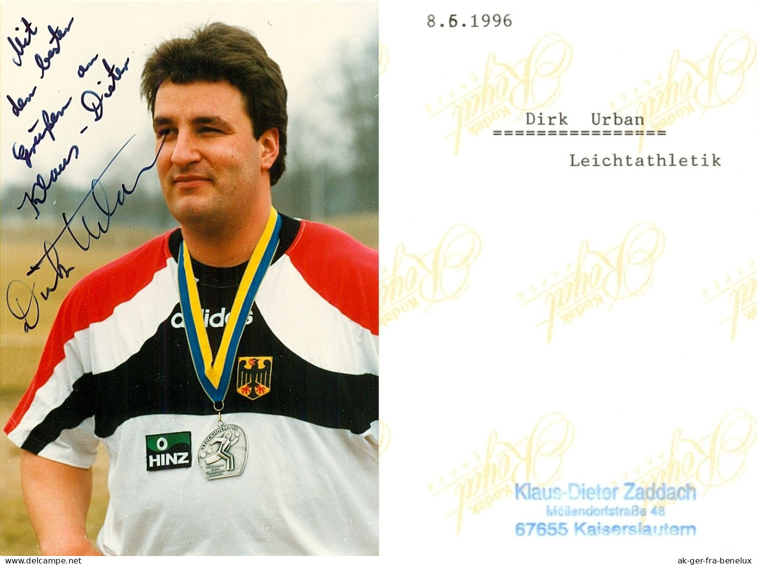 Autogramm Kugelstoßer Dirk Urban 1996 Neumünster LG Wedel-Pinneberg Olympia Olympische Spiele Shot Putter Lancer Germany - Autogramme